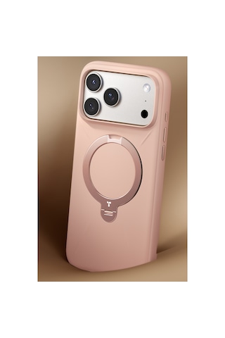 Torras Apple iPhone 17 Pro / 18 Pro Uyumlu O Stand Spin Silicone Serisi Magsafe Kılıf Pembe