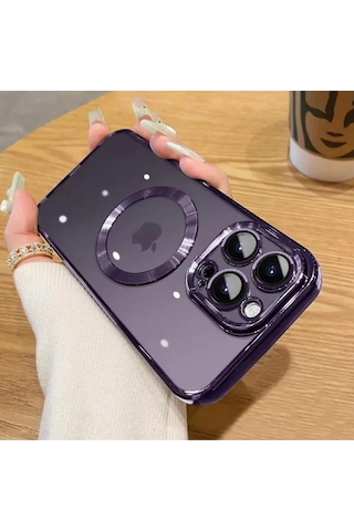 Apple iPhone 14 Pro Max Uyumlu Derin Mor Ekstra Kamera Korumalı Kamerası Cam Lensli Lazer Kılıf