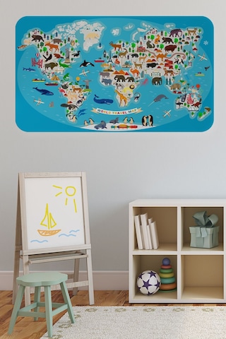 Eğitici Dünya Haritası Dünya Atlası Çocuk Ve Bebek Odası Duvar Sticker-60x105-3787 Çok Renkli
