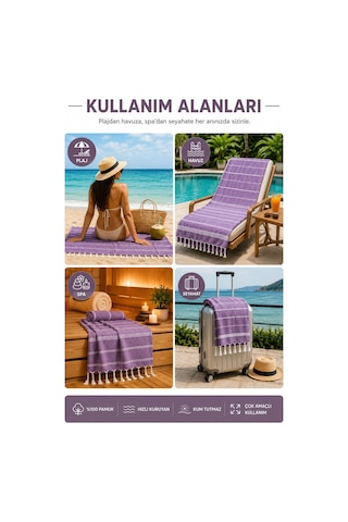 Sultan Peştemal Havlu 100 Pamuklu Deniz Plaj Banyo Peştemali 100x180 Cm Mor