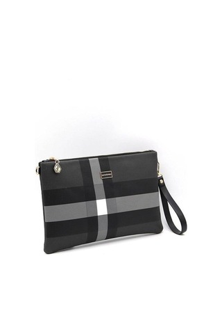Silver Polo Siyah - Siyah Ekose Kadın Portföy Ve Clutch El Çantası Sp1034