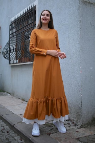 Zeyn Fırfırlı Elbise Hardal