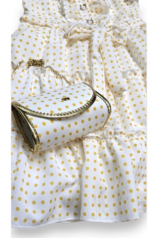 Çantalı Puantiyeli Kız Çocuk Elbise Sarı