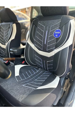 Argalı Volkswagen Caddy Araca Uygun Oto Koltuk Kılıfı Üniversal Keten Ve Suni Deri Cepli Oto Koltuk Kılıf Beyaz