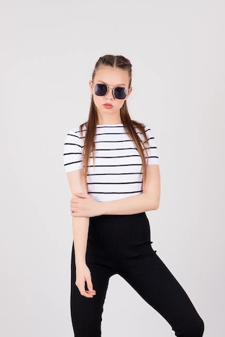 Kız Çocuk Sırt V Çizgili Triko Bluz - Beyaz