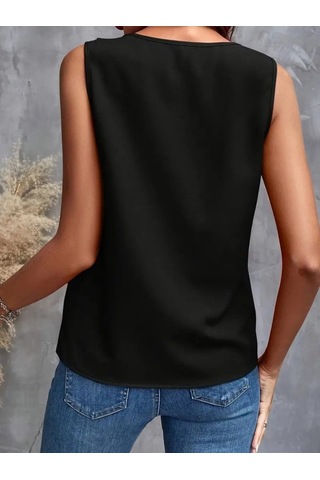 Ge Ticaret Kadın Sıfır Kollu V Yakalı Volanlı Ithal Krep Bluz Siyah