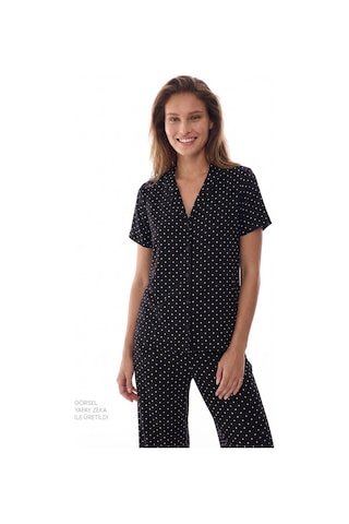 Penti Siyah White Dots Gömlek Pantolon Pijama Takımı