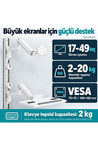 Npo Stdmd102 Ağır Hizmet Tipi Medikal/depo/market Duvara Monte Ayarlı Çalışma İstasyonu