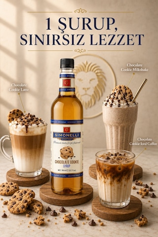 Simonelli Çikolatalı Kurabiye Chocolate Cookie Aromalı Kahve ve Kokteyl Şurubu 700 ML + Şurup Pompası - Latte Frappe Milkshake ve Tatlı Şurubu