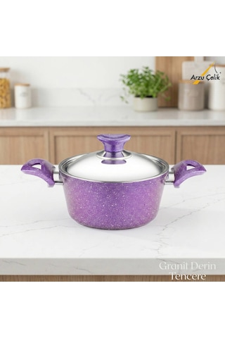 18 Cm Granit Derin Tencere Çelik Kapak - Violet Violet