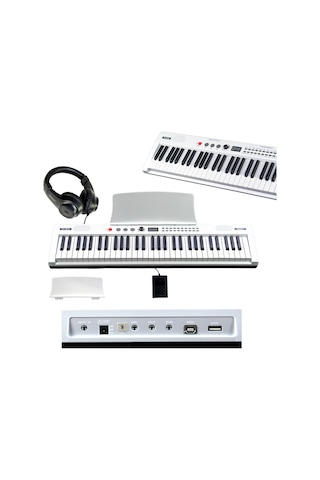 Midex PS4000WH-SET Tuş Hassasiyetli 61 Tuşlu Org Bluetooth USB Midi (Sustain Pedalı Çanta Kulaklık Stand METOD)