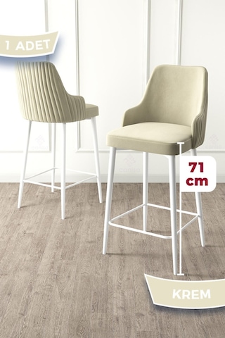 Canisa Concept Enox Serisi,1 Adet Krem Sandalye Mutfak Bar Sandalyesi, Babyface Kumaş, Beyaz Metal Ayak, Sandalyeler Krem Ayaklar Beyaz