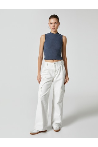 Koton Crop Dik Yaka Atlet Slim Fit Viskoz Kumaş Karışımlı Mavi 4sal30046ık 4SAL30046IK624 Mavi