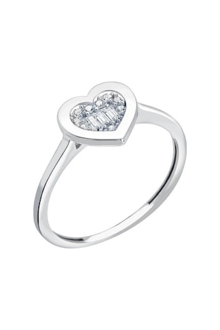 Diamond Line - Gülaylar - Beyaz Altın 8 Ayar Kalp Yüzük (530008017)