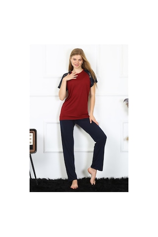 Akbeniz Kadın Kolu Dantelli Penye Pijama Takım 4149 - L Bordo