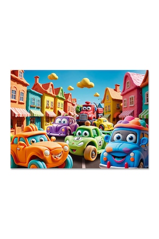 Arabalar Şehri Çocuk 100 Parça Puzzle 34 48 Cm