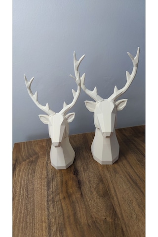 2 Li Set Geyik Figürlü Modern Dekoratif Hediyelik Biblo Kemik Beyazı 22cm/19cm Gizzstore Home
