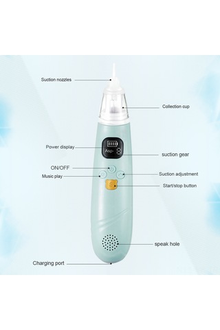 Vkemall Bebek Elektrikli Burun Emici, Düşük Frekanslı Sessiz, 3 Seviye Emme Gücü, Sakinleştirici Müzik, Dahili Li-pol Batarya, 3 Silikon Uç Menekşe