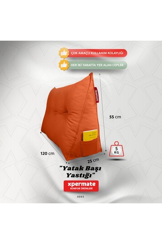 Yatak Başı Yastığı Sırt Ve Bel Destek Yastığı 120 Cm Turuncu