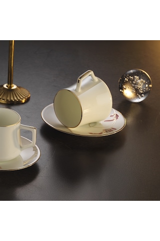 Evaliza Nostalji Çiçek Double 6 Kişilik Kahve Fincan Takımı 130 Ml Çok Renkli