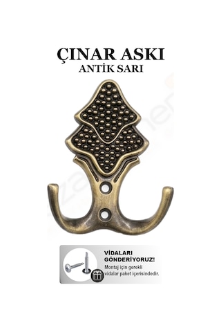 Çınar Askı Lüks Vestiyer Duvar Dolap Elbise Askısı Antik Sarı