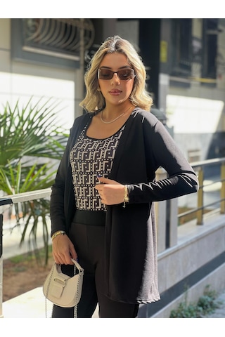 Kadın Uzun Kollukrep Üçlü Takım Siyah