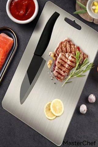 Master Chef Paslanmaz Çelik Kesme Tahtası - Hijyenik Dayanıklı Ve Şık Gümüş