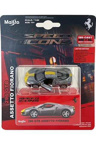 1/64 Speed Icons Koleksiyon Araçlar 296 Gtb Assetto Fıorano Gri Çok Renkli