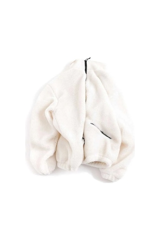 No Plan Erkek Oversize Fermuarlı Pelüş Sweat Ceket-Beyaz