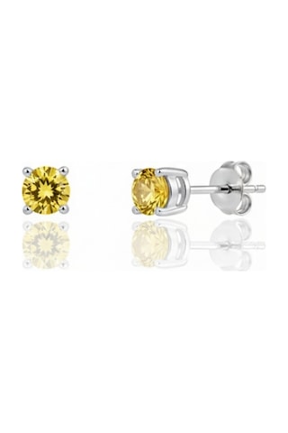 925 Ayar Gümüş 4 Mm Tektaş Sitrin Taşlı Küpe Gold - Gümüş
