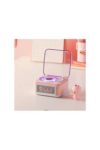 Tedar Nostalji Mini Plak Görünümlü Radyolu Bluetooth Hoparlör 3d Ses Dalgası Retro Müzik Plak Pembe Najmaddin