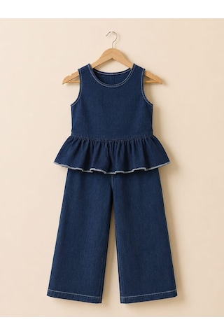 My Kids Wear Mini Chic Fırfır Detaylı Kız Çocuk Takım 12832 Mavi - Siyah