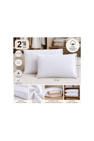 Derin %100 Pamuklu, Nefes Alabilen, Fermuarlı Tekstil Saklama Hurcu/ Yastık Kılıfı/dolgusuz 50 70 Cm Beyaz