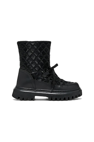 Tonny Black Çocuk Unisex Siyah Termo Taban Kapitone Dikişli Fermuar Detaylı Kar Botu Siyah