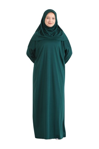 Namaz Elbisesi Eşarp Seccade Tesbih Set, İslami Giyim Takım Ferace Turban Şal Zümrüt Yeşili