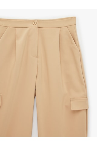 Koton Gabardin Barrel Pantolon Kargo Cepli Yüksek Bel Bol Kesim Bej 7wkg40089aw Ekru
