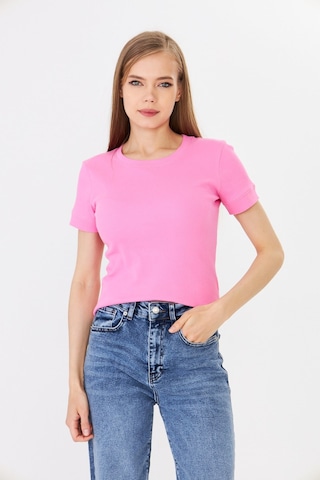 Hdm Kadın Pembe Kısa Kollu Basic Bisiklet Yaka Tişört - H6037