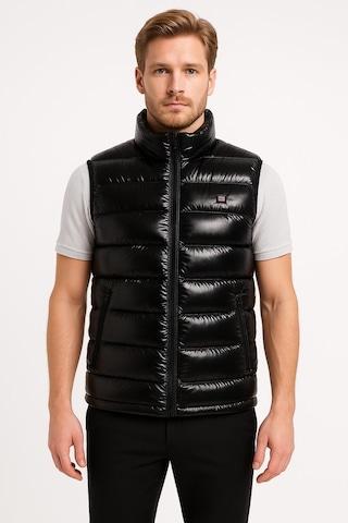 Erkek Siyah Parlak Kumaş Şişme Yelek Siyah