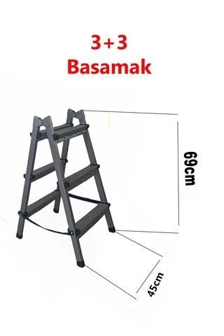 Dayanıklı 3+3 Özel Tasarım Hafif, Kaymaz, Metal Basamaklı Katlanır Merdiven Siyah