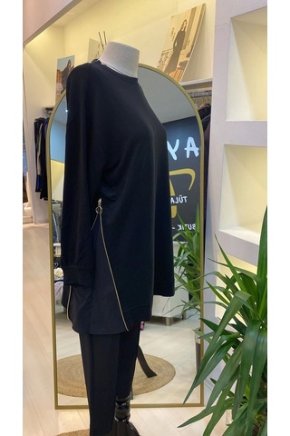 İnvee Fermuar Detayli Tunik 7047 Siyah Siyah