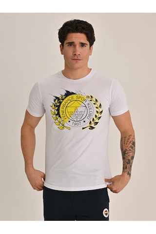 Fenerbahçe Erkek Kolej Brush Detaylı Logo Tshırt BEYAZ