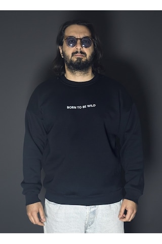 Dark Line Bear Sırt Baskılı %100 Pamuk Unisex Siyah Oversize Sweatshirt Siyah