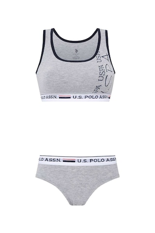 U.S. Polo Assn. Kadın Gri Melanj Büstiyer Şort Takım 66255 Gri