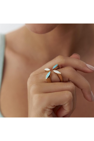 Cetaş Eterna Mavi Mineli Badem Altın Yüzük