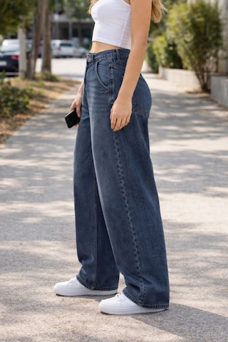 Cedy Denim Cedy Denım Yüksek Kalite Kadın Yüksek Bel Baggy Skater Jean Koyu Mavi