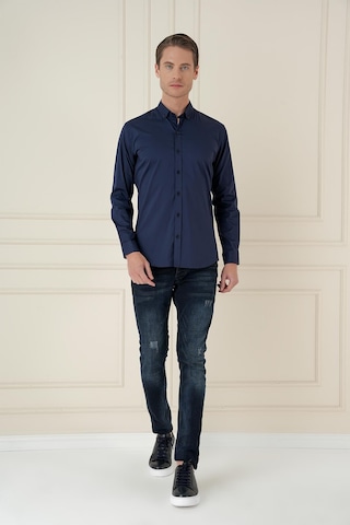 Efor Slim Fit Düğmeli Yaka Esnek Klasik Lacivert Gömlek Gk 746 Lacivert