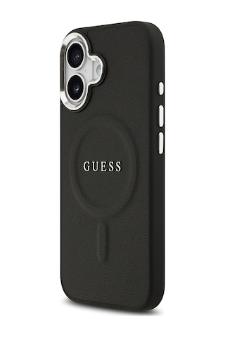 Apple Uyumlu iPhone 17 Kılıf Guess Lisanslı M-safe Şarj Özellikli Klasik Yazı Logolu Pu Deri Kapak Siyah Siyah