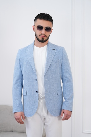 Dupont Classics Dupont Slim Fit Sivri Yaka 6 Drop Çift Yırtmaç Keten Blazer Ceket - Nefes Alabilen Hafif Erkek Ceket Mavi