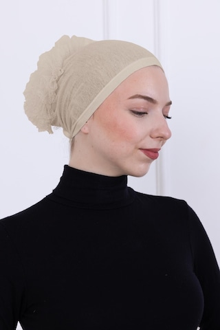 Fırfırlı Önden Dikişli Penye Bone - Kadın Tesettür Bağlamalı Topuz İç Bone-krem Krem