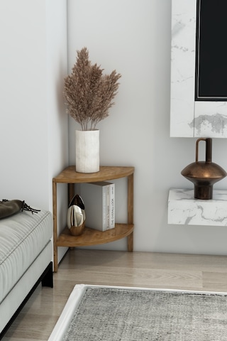 Minimalist Atlantik Çam 2 Katlı Dekoratif Raf - Çok Amaçlı Yan Sehpa Ahşap